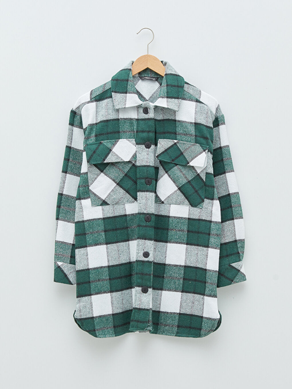 Front Button Closure Plaid Long Sleeve Women's Shirt Jacket