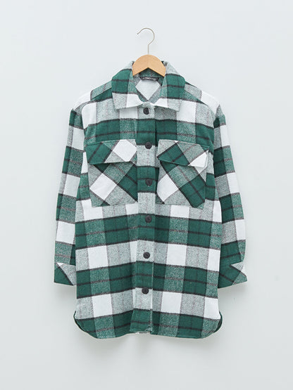 Front Button Closure Plaid Long Sleeve Women's Shirt Jacket