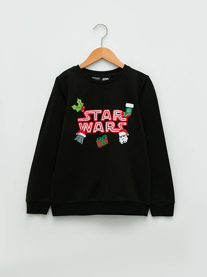 Crew Neck Star Wars Printed New Year's Themed Long Sleeve Boy's Sweatshirt