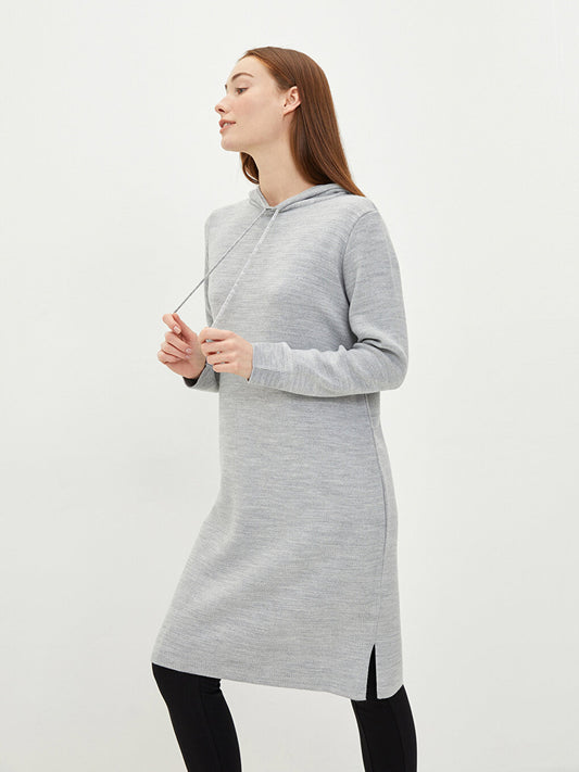 Hooded Plain Long Sleeve Women's Knitwear Tunic