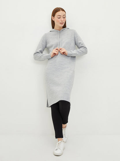 Hooded Plain Long Sleeve Women's Knitwear Tunic