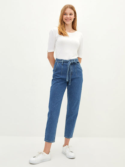 High Waist Mom Fit Pocket Belt Detailed Women's Rodeo Jean Trousers