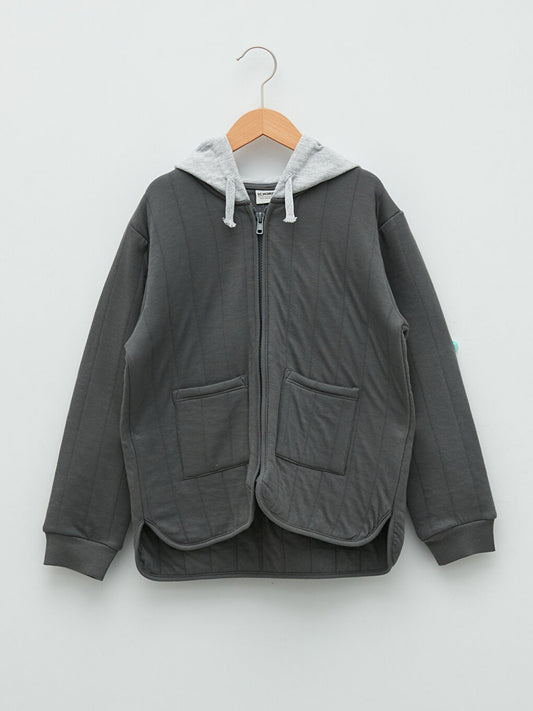 Hooded Basic Long Sleeve Boy's Zipper Cardigan