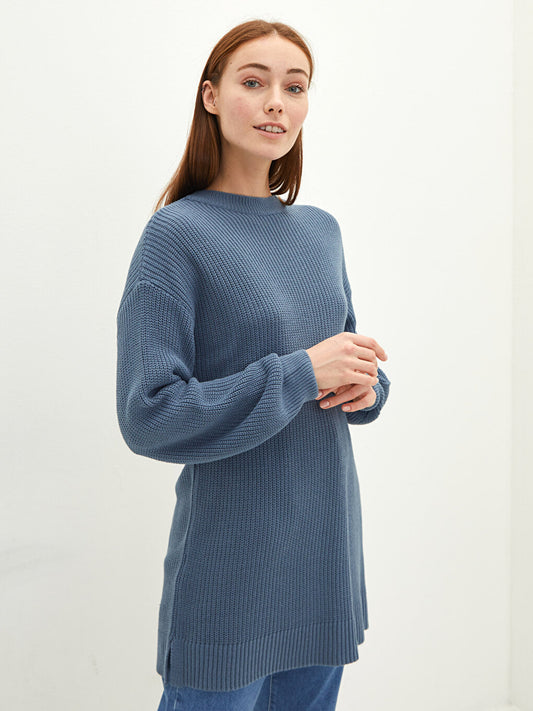 Crew Neck Plain Long Sleeve Women's Knitwear Tunic