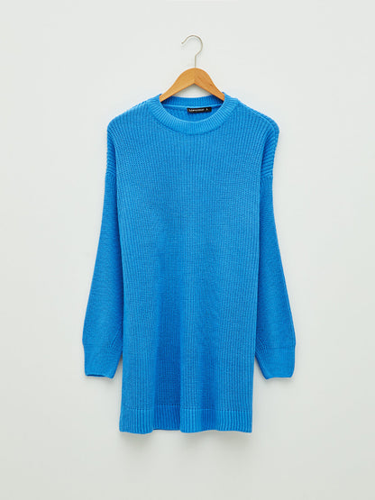 Crew Neck Plain Long Sleeve Women's Knitwear Tunic