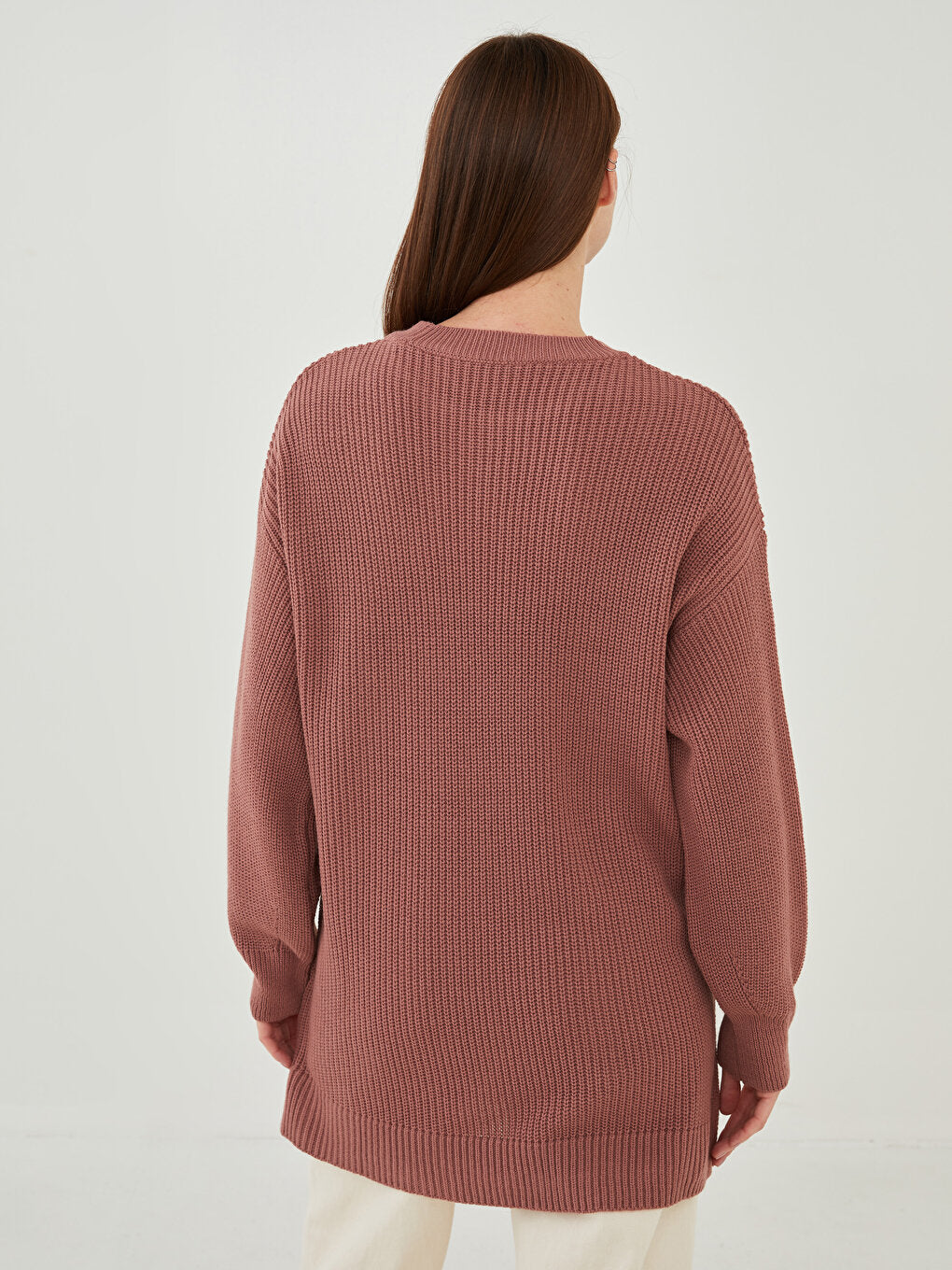 Crew Neck Plain Long Sleeve Women's Knitwear Tunic