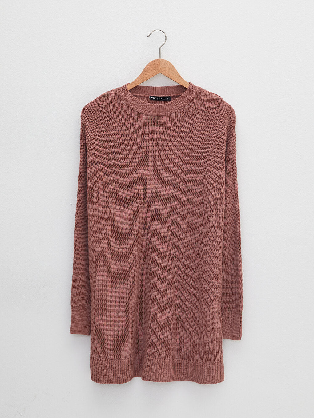 Crew Neck Plain Long Sleeve Women's Knitwear Tunic