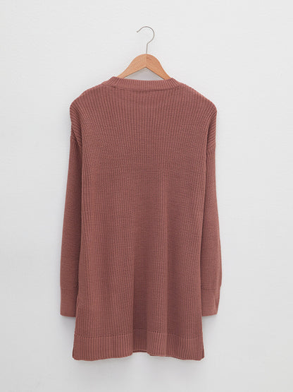 Crew Neck Plain Long Sleeve Women's Knitwear Tunic