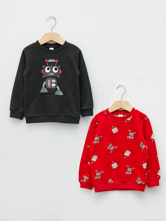 Crew Neck Long Sleeve Printed Baby Boy Sweatshirt 2-pack