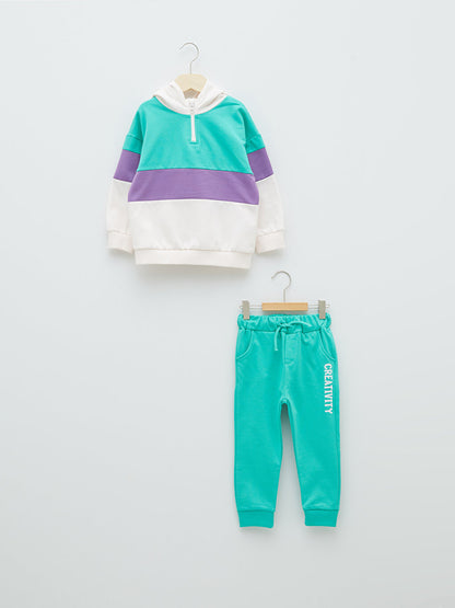 Hooded Long Sleeve Color Block Baby Boy Sweatshirt and Jogger Pants 2-Piece Set