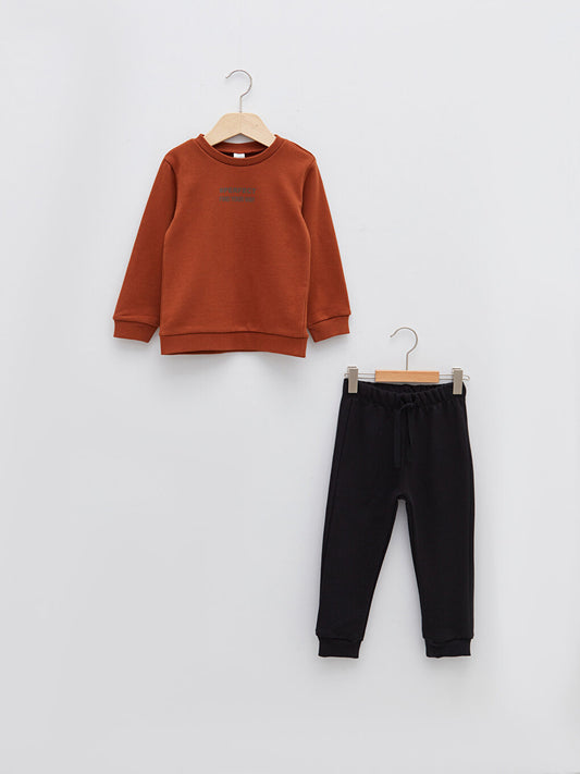 Crew Neck Long Sleeve Printed Baby Boy Sweatshirt and Trousers 2-Piece Set