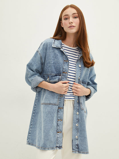 Shirt Collar Plain Long Sleeve Women's Rodeo Jean Jacket