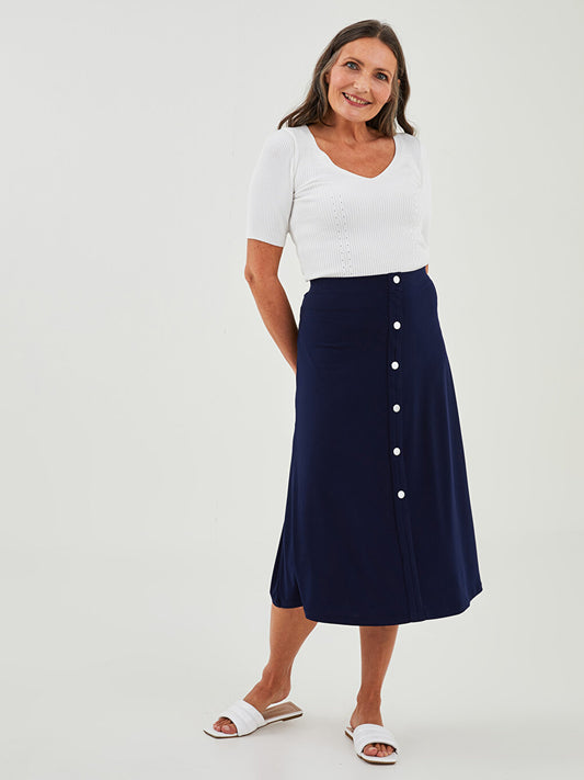 A-Line Women's Skirt with Elastic Waist Button Detail