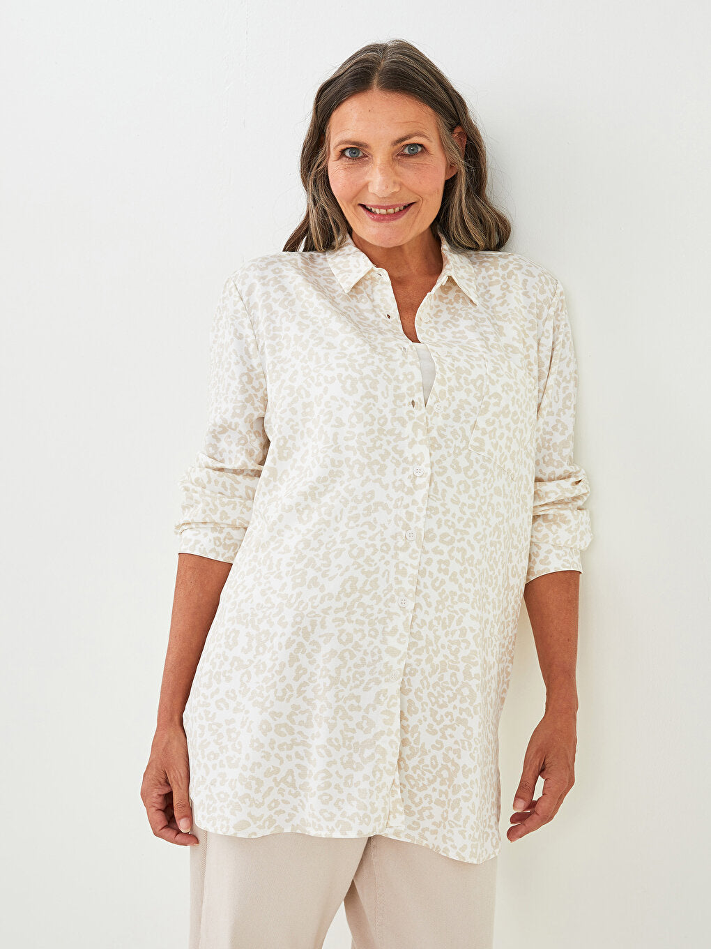 Patterned Long Sleeve Viscose Women's Shirt Tunic