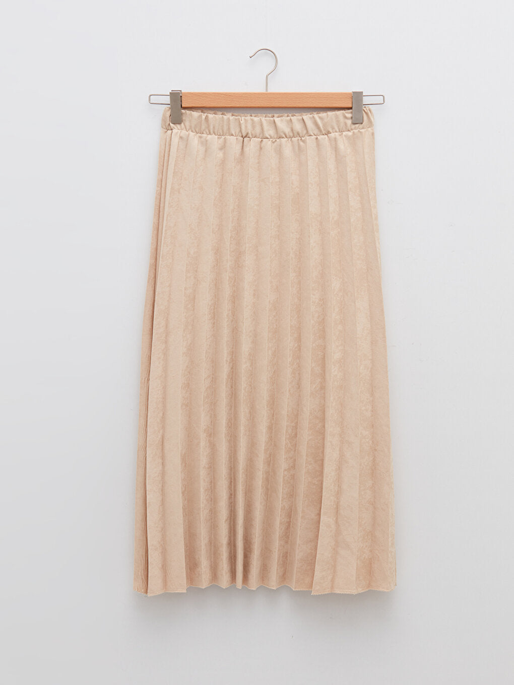 Plain Suede Fabric Women's Pleated Skirt with Elastic Waist