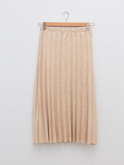 Plain Suede Fabric Women's Pleated Skirt with Elastic Waist