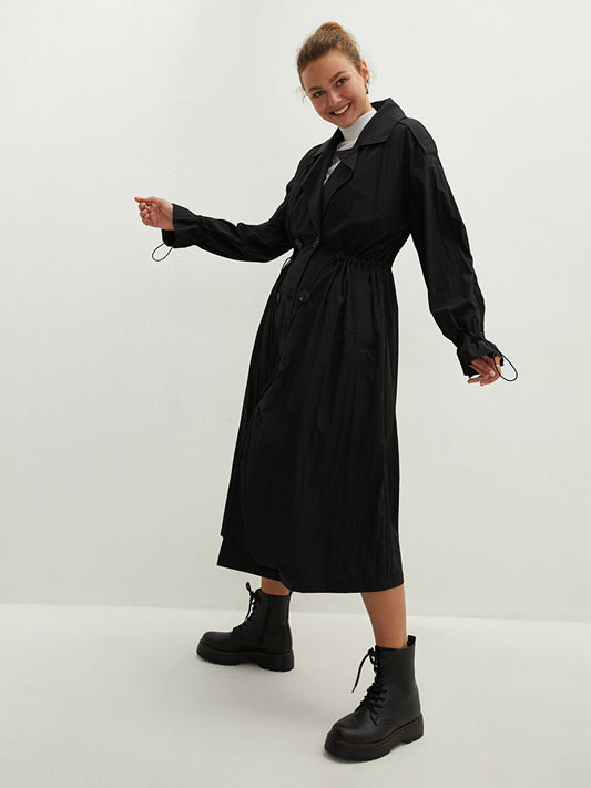 Jacket Collar Straight Pocket Detailed Oversize Women's Trench Coat