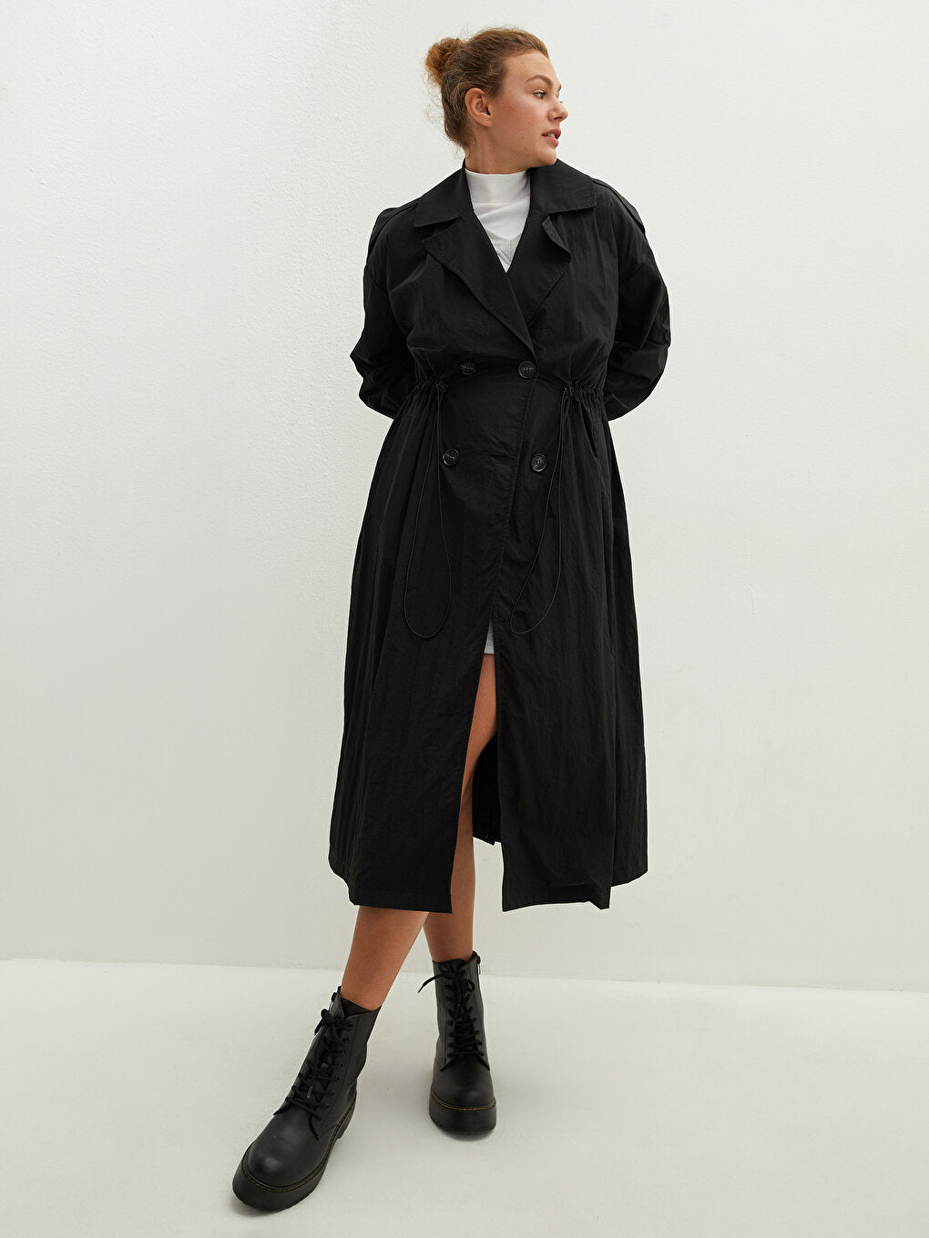 Jacket Collar Straight Pocket Detailed Oversize Women's Trench Coat