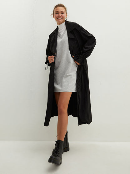 Jacket Collar Straight Pocket Detailed Oversize Women's Trench Coat