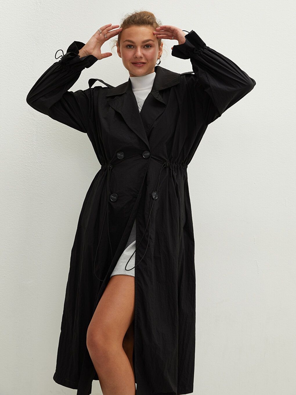 Jacket Collar Straight Pocket Detailed Oversize Women's Trench Coat