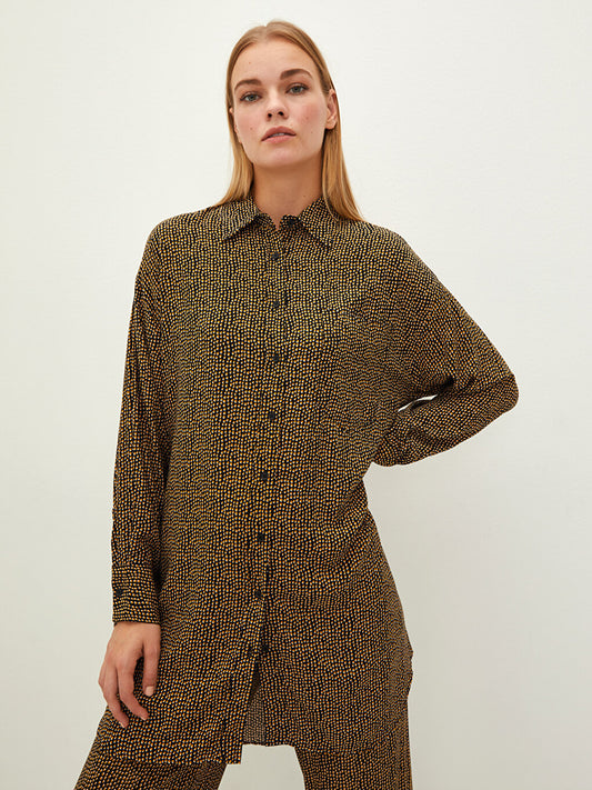 Patterned Long Sleeve Viscose Women's Shirt Tunic