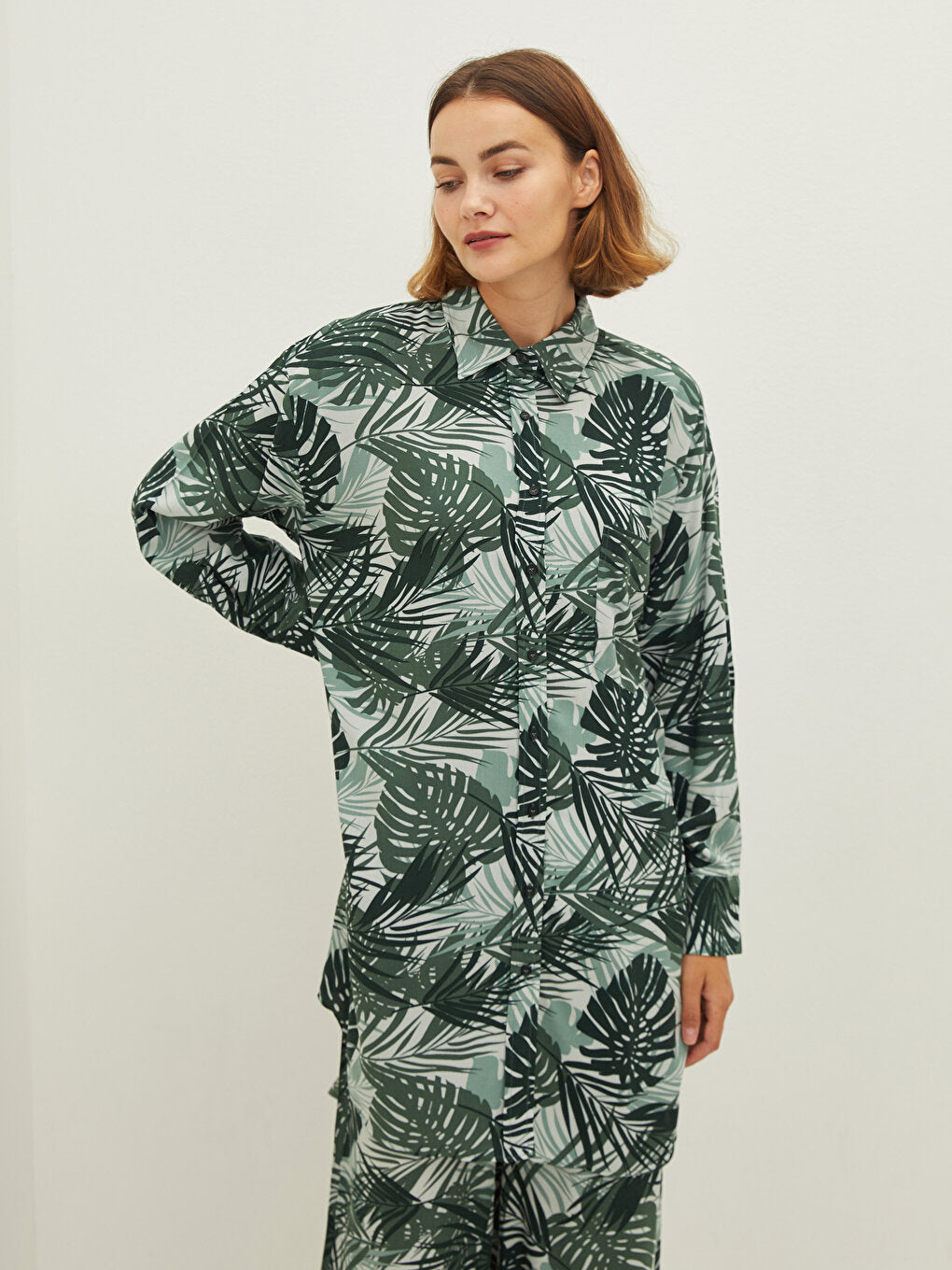 Patterned Long Sleeve Viscose Women's Shirt Tunic