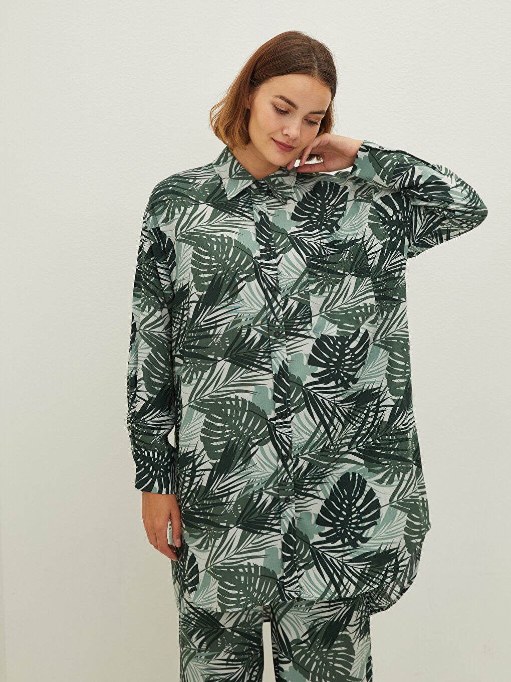 Patterned Long Sleeve Viscose Women's Shirt Tunic