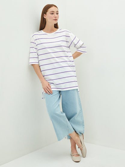 Crew Neck Striped Short Sleeve Women's Tunic