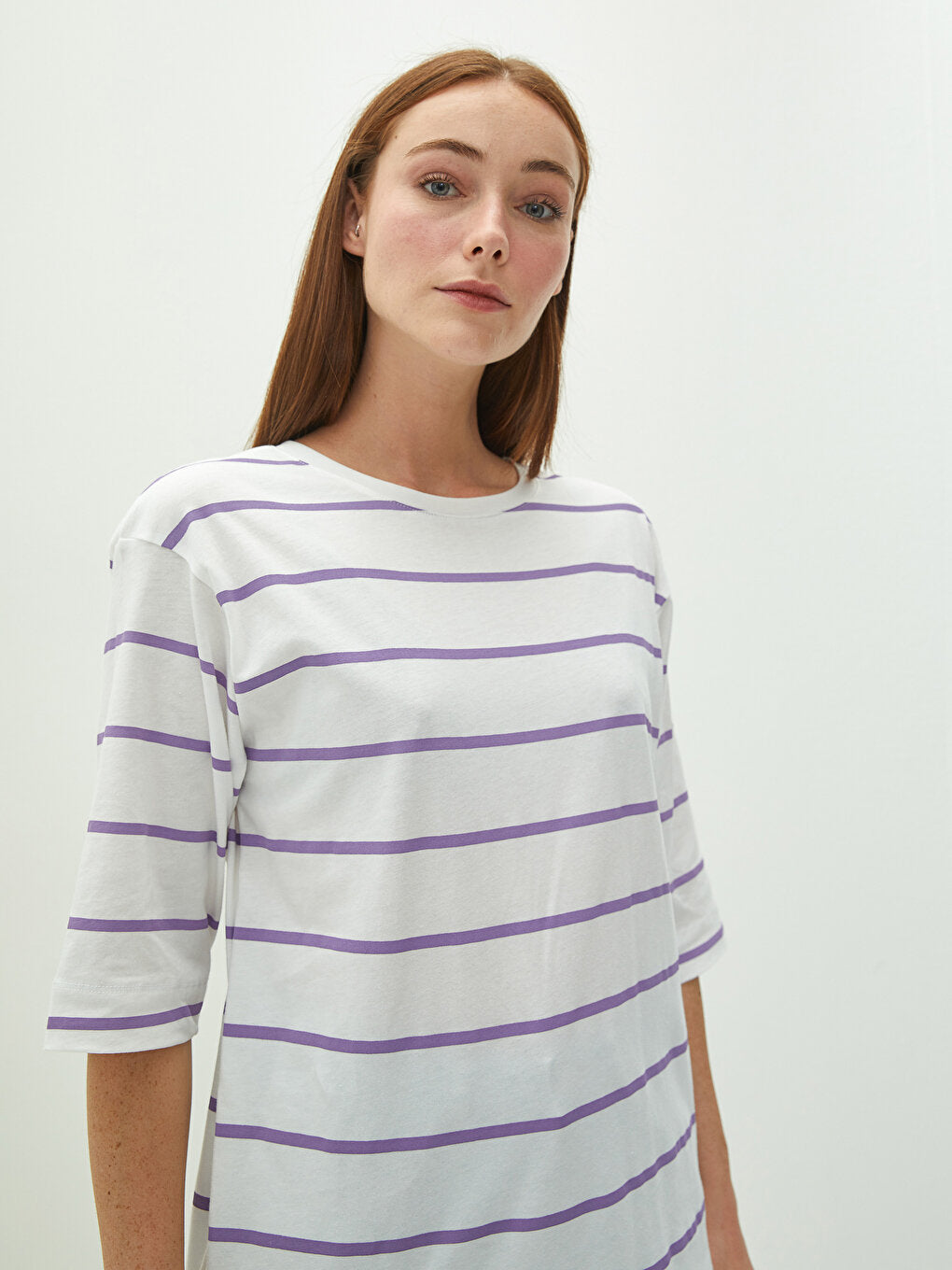 Crew Neck Striped Short Sleeve Women's Tunic