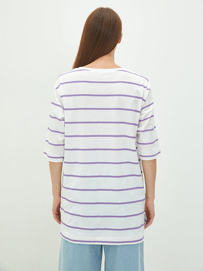 Crew Neck Striped Short Sleeve Women's Tunic