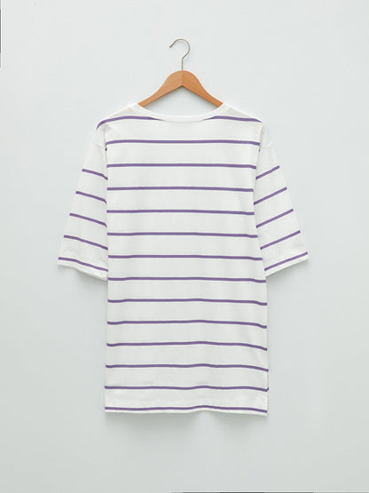 Crew Neck Striped Short Sleeve Women's Tunic