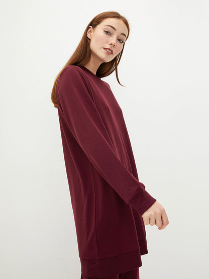 Crew Neck Plain Long Sleeve Women's Sweatshirt Tunic