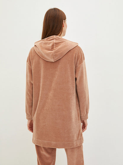 LCW MODEST Hooded Plain Long Sleeve Velvet Women's Tunic