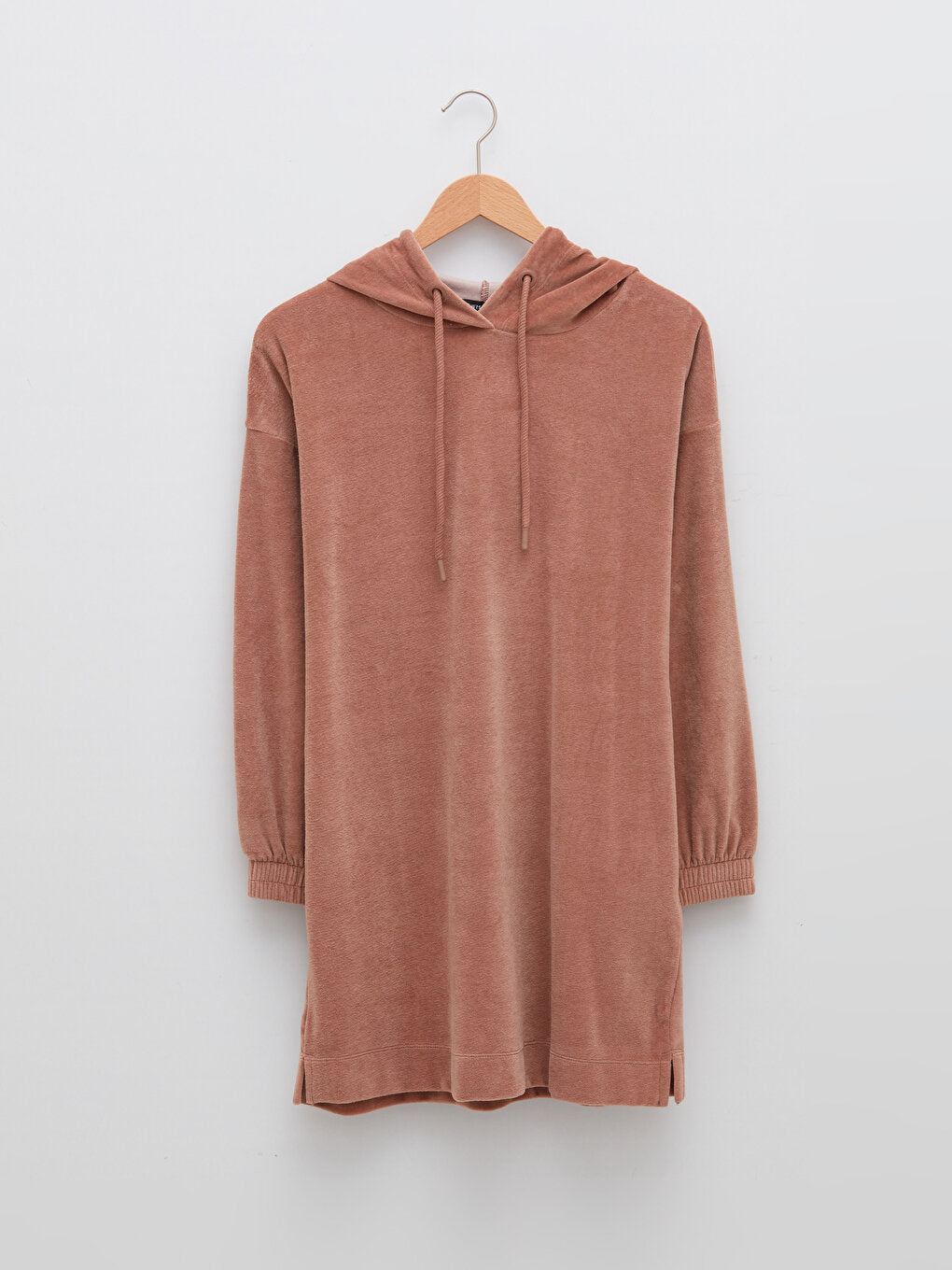 LCW MODEST Hooded Plain Long Sleeve Velvet Women's Tunic