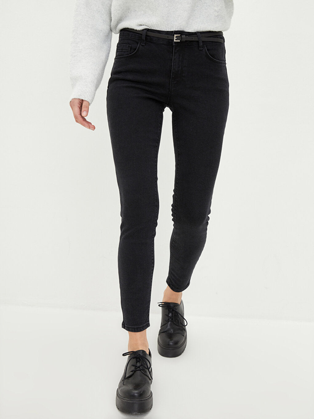 Belted Waist Skinny Fit Pocket Detailed Women's Rodeo Jean Trousers