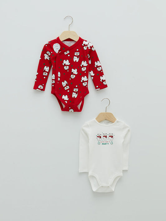 Crew Neck Long Sleeve New Year's Themed Baby Boy Snap-On Bodysuit 2-pack