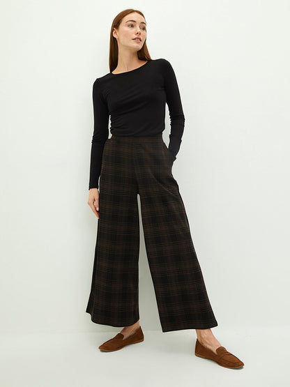 Elastic Waist Plaid Pocket Detailed Women's Trousers Skirt