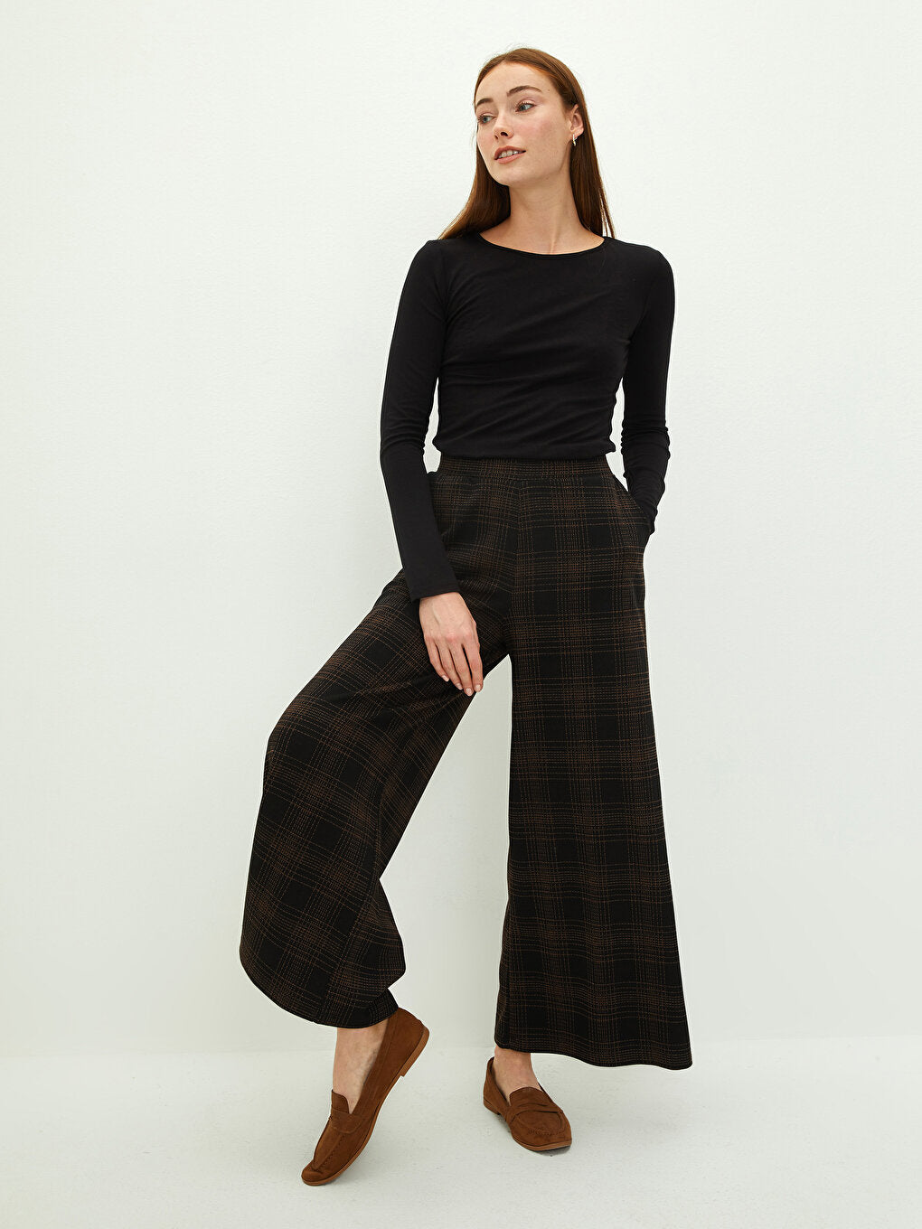 Elastic Waist Plaid Pocket Detailed Women's Trousers Skirt