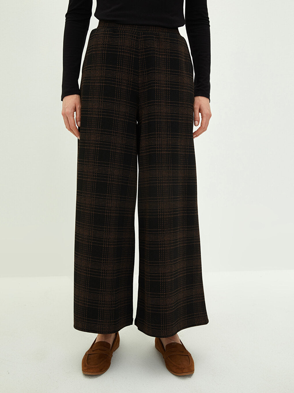 Elastic Waist Plaid Pocket Detailed Women's Trousers Skirt