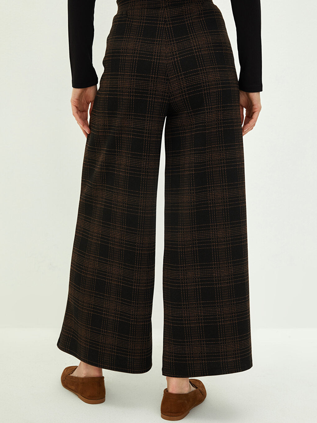 Elastic Waist Plaid Pocket Detailed Women's Trousers Skirt