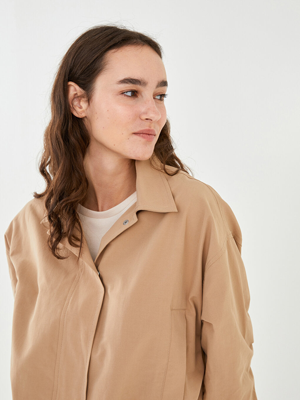 Shirt Collar Plain Pocket Detailed Long Sleeve Slim Women's Coat