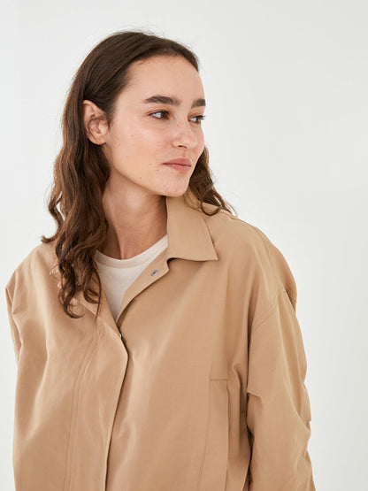 Shirt Collar Plain Pocket Detailed Long Sleeve Slim Women's Coat