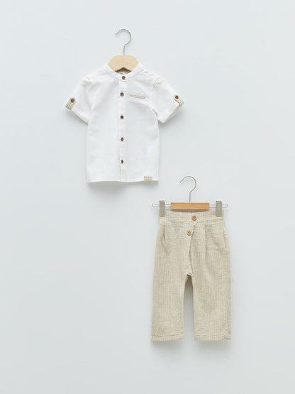 Judge Collar Short Sleeve Cotton Baby Boy Shirt and Trousers 2-Piece Set