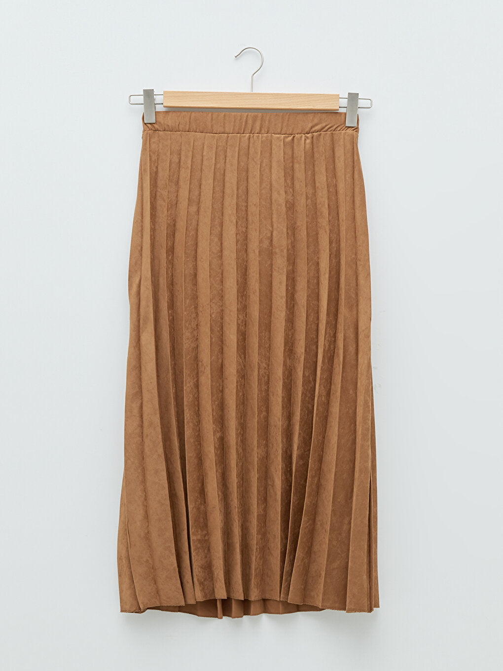 Plain Suede Fabric Women's Pleated Skirt with Elastic Waist