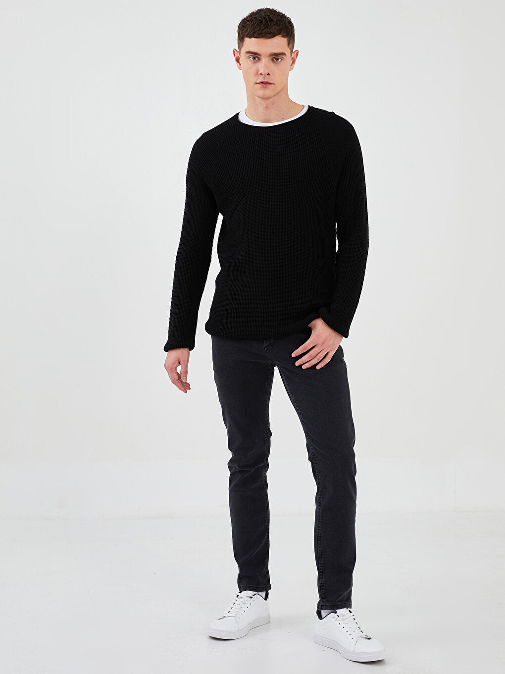 Crew Neck Long Sleeve Men's Knitwear Sweater