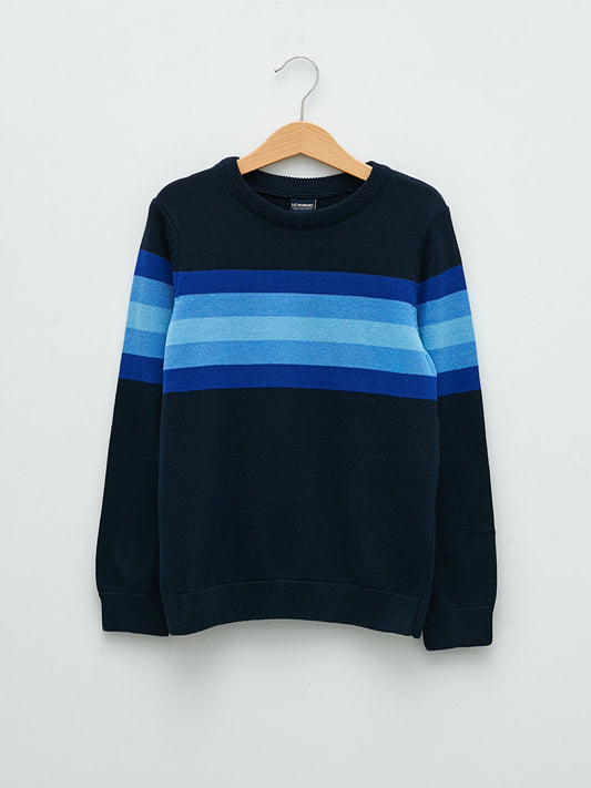 Crew Neck Striped Long Sleeve Boy's Thin Knitwear Sweater