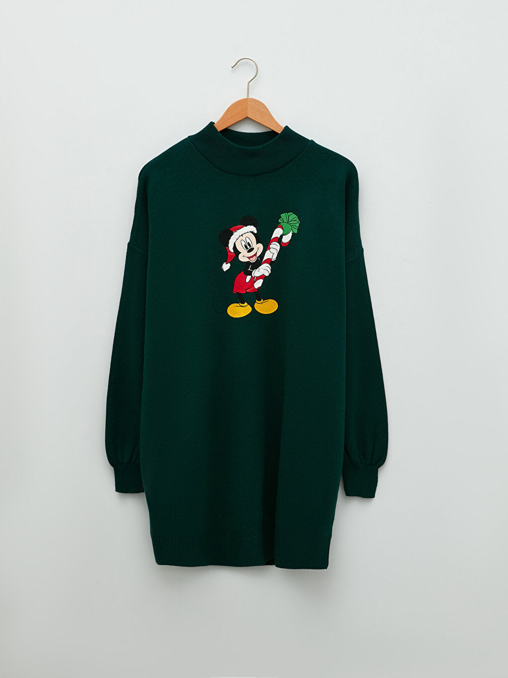 High Collar Mickey Mouse Printed Long Sleeve Women's Knitwear Tunic