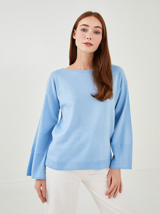 Boat Neck Plain Long Sleeve Women's Knitwear Sweater