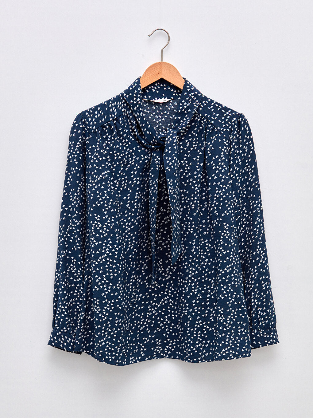 Tie Collar Patterned Long Sleeve Women's Blouse