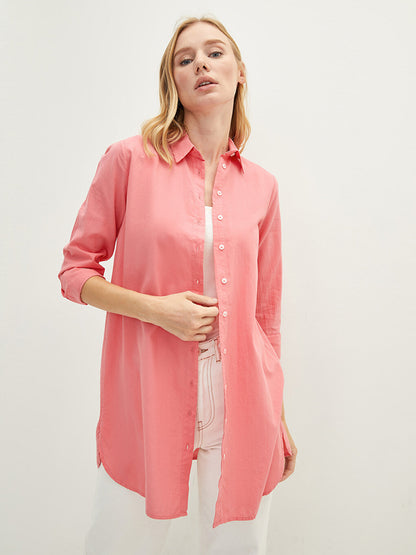 Plain Long Sleeve Poplin Women's Shirt Tunic